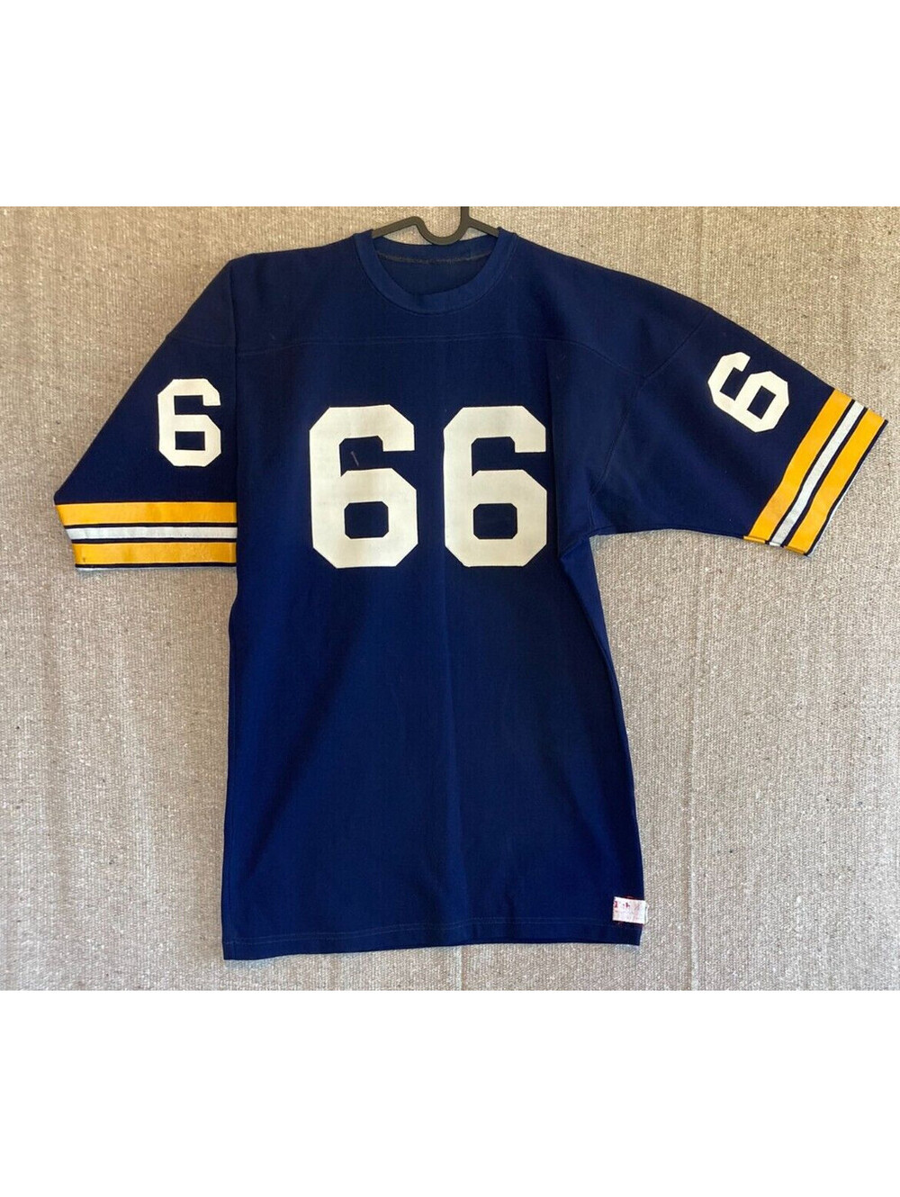 VTG FAB KNIT Sz XL Navy Blue Jersey #66 1950's 1960's Football MADE IN TEXAS